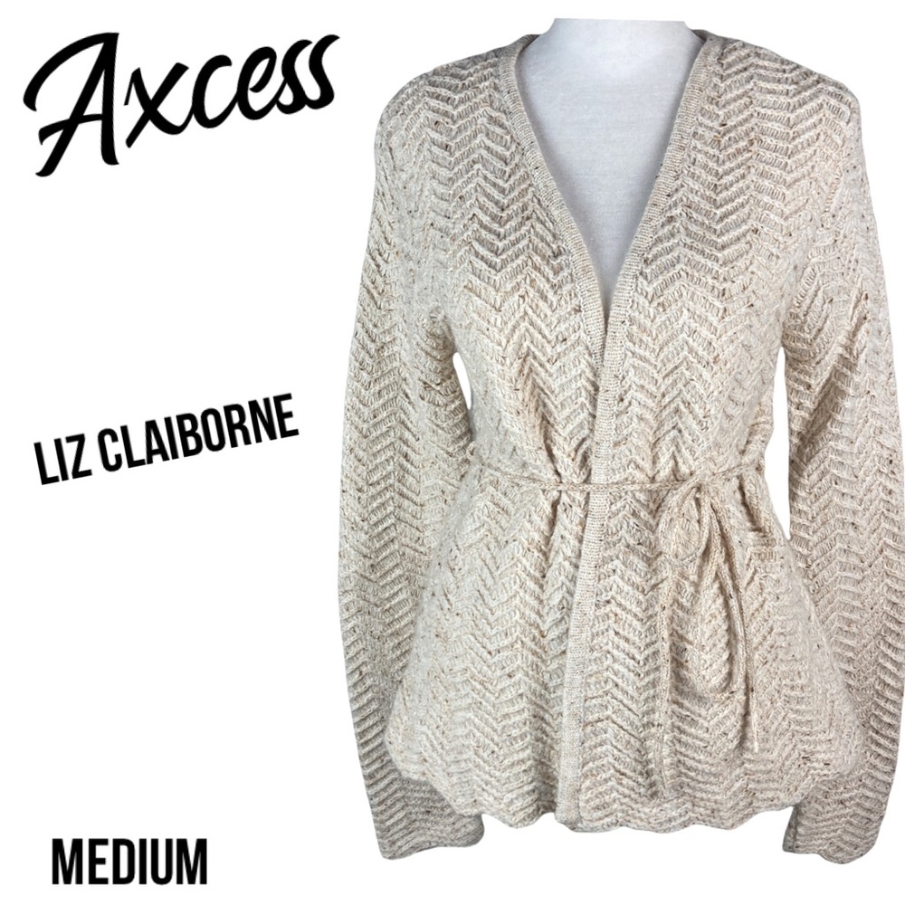 Axcess Liz Claiborne BEAUTIFUL Cream Cardigan Sweater w/ belt sz M